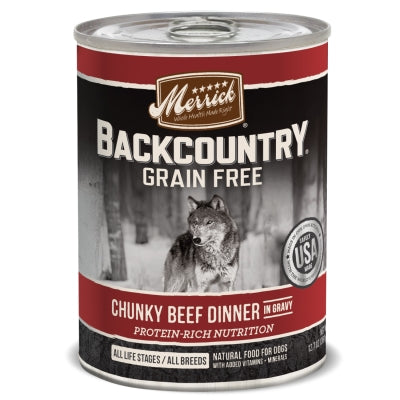 Merrick Backcountry Grain-Free Chunky Beef Dinner in Gravy Canned Dog Food, 12.7-oz, case of 12