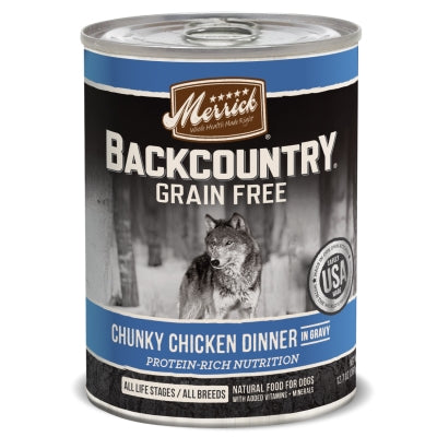 Merrick Backcountry Grain-Free Chunky Chicken Dinner in Gravy Canned Dog Food, 12.7-oz, case of 12