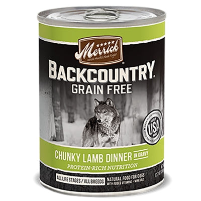 Merrick Backcountry Grain-Free Chunky Lamb Dinner in Gravy Canned Dog Food, 12.7-oz, case of 12