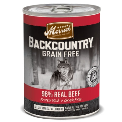 Merrick Backcountry Grain-Free 96% Real Beef Recipe Canned Dog Food, 12.7-oz, case of 12