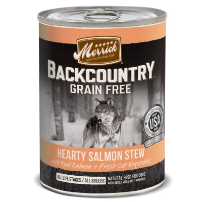 Merrick Backcountry Grain-Free Hearty Salmon Stew Canned Dog Food, 12.7-oz, case of 12