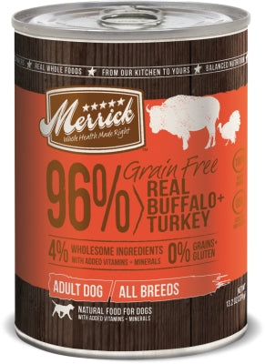 Merrick Grain-Free 96% Real Beef, Lamb + Buffalo Canned Dog Food, 13.2-oz, case of 12