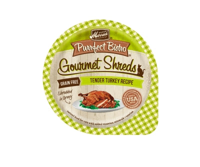 Merrick Purrfect Bistro Gourmet Shreds in Gravy Grain-Free Tender Turkey Recipe Cat Food Trays, 3.5-oz, case of 12
