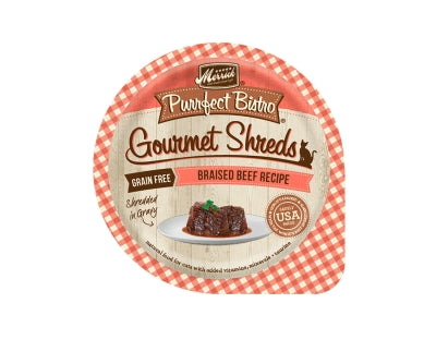 Merrick Purrfect Bistro Gourmet Shreds in Gravy Grain-Free Braised Beef Recipe Cat Food Trays, 3.5-oz, case of 12