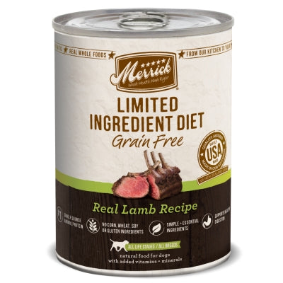 Merrick Limited Ingredient Diet Grain-Free Real Lamb Recipe Canned Dog Food, 12.7-oz, case of 12