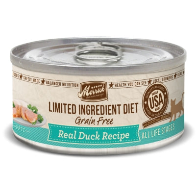 Merrick Limited Ingredient Diet Grain-Free Real Duck Recipe Canned Cat Food, 5-oz, case of 24
