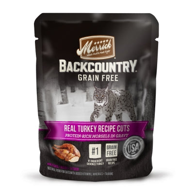 Merrick Backcountry Grain-Free Morsels in Gravy Real Turkey Recipe Cuts Cat Food Pouches, 3-oz, case of 24