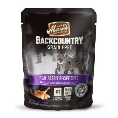 Merrick Backcountry Grain-Free Morsels in Gravy Real Rabbit Recipe Cuts Cat Food Pouches, 3-oz, case of 24