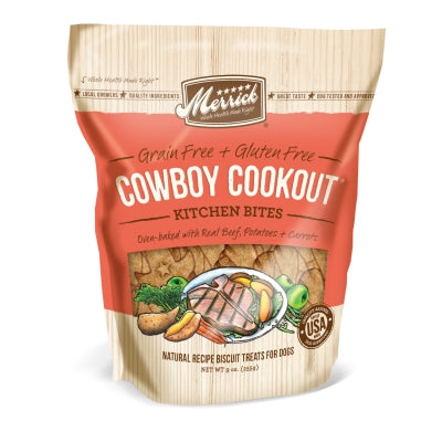 Merrick Kitchen Bites Cowboy Cookout Grain-Free Biscuits Dog Treats, 9-oz bag