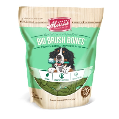 Merrick Big Brush Bones Grain-Free Dental Chews Dog Treats, 11.7-oz bag, 10 bones