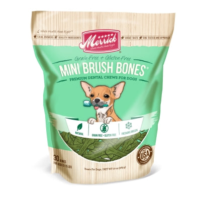 Merrick Mini Brush Bones Grain-Free Dental Chews Dog Treats, 10-oz bag, 30 bones