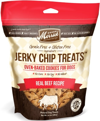 Merrick Jerky Chip Treats Real Beef Recipe Grain-Free Dog Treats, 10-oz bag
