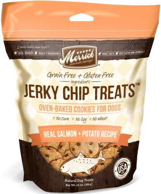 Merrick Jerky Chip Treats Real Salmon + Potato Recipe Grain-Free Dog Treats, 10-oz bag