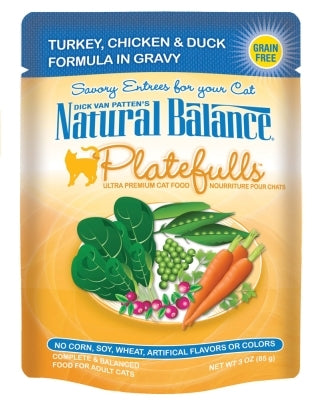 Natural Balance Platefulls Turkey, Chicken & Duck Formula in Gravy Grain-Free Cat Food Pouches, 3-oz pouch, case of 24