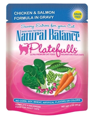 Natural Balance Platefulls Chicken & Salmon Formula in Gravy Grain-Free Cat Food Pouches, 3-oz pouch, case of 24