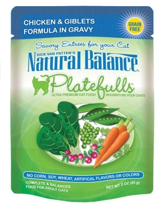 Natural Balance Platefulls Chicken & Giblets Formula in Gravy Grain-Free Cat Food Pouches, 3-oz pouch, case of 24
