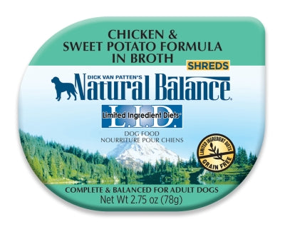 Natural Balance L.I.D. Limited Ingredient Diets Chicken & Sweet Potato Formula Shreds in Broth Grain-Free Wet Dog Food, 2.75-oz cups, case of 24