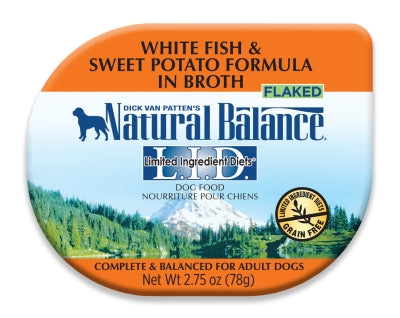 Natural Balance L.I.D. Limited Ingredient Diets White Fish & Sweet Potato Formula in Broth Flaked Grain-Free Wet Dog Food, 2.75-oz cups, case of 24