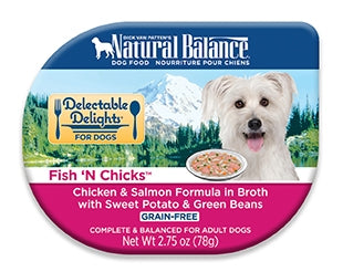 Natural Balance Delectable Delights Fish 'N Chicks Chicken & Salmon Formula in Broth Grain-Free Wet Dog Food, 2.75-oz cups, case of 24