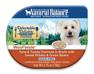 Natural Balance Delectable Delights Woof'erole Tuna & Turkey Formula in Broth Grain-Free Wet Dog Food, 2.75-oz cups, case of 24