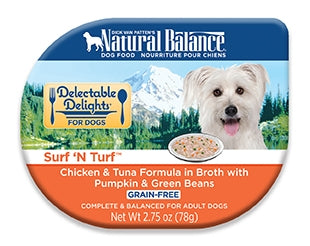 Natural Balance Delectable Delights Surf 'N Turf Chicken & Tuna Formula in Broth Grain-Free Wet Dog Food, 2.75-oz cups, case of 24