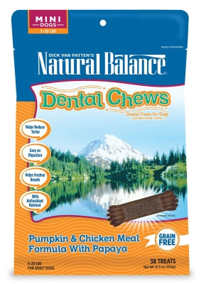 Natural Balance Dental Chews Pumpkin & Chicken Meal Formula with Papaya Grain-Free Dog Treats