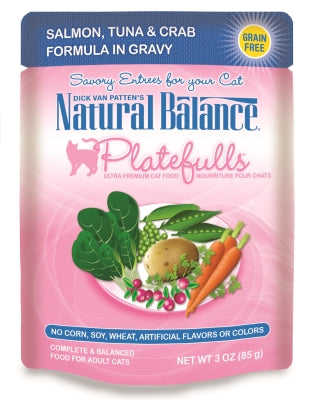 Natural Balance Platefulls Salmon, Tuna & Crab Formula in Gravy Grain-Free Cat Food Pouches, 3-oz pouch, case of 24