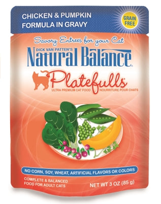 Natural Balance Platefulls Chicken & Pumpkin Formula in Gravy Grain-Free Cat Food Pouches, 3-oz pouch, case of 24