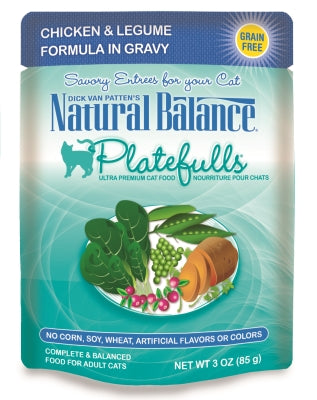 Natural Balance Platefulls Chicken & Legume Formula in Gravy Grain-Free Cat Food Pouches, 3-oz pouch, case of 24