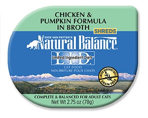 Natural Balance L.I.D. Limited Ingredient Diets Chicken & Pumpkin Formula Shreds in Broth Grain-Free Wet Cat Food, 2.75-oz cups, case of 24