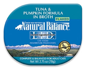 Natural Balance L.I.D. Limited Ingredient Diets Tuna & Pumpkin Formula in Broth Flaked Grain-Free Wet Cat Food, 2.75-oz cups, case of 24