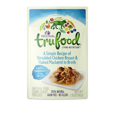 Wellness TruFood Shredded Chicken Breast & Flaked Mackerel in Broth Grain-Free Cat Food Topper, 1.75-oz, case of 24