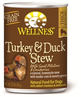 Wellness Turkey & Duck Stew with Sweet Potatoes & Cranberries Grain-Free Canned Dog Food, 12.5-oz, case of 12