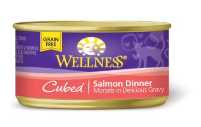 Wellness Cubed Salmon Dinner Morsels in Gravy Canned Cat Food, 3-oz, case of 24