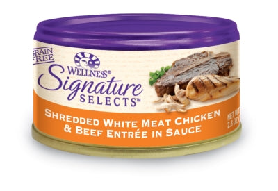 Wellness Signature Selects Shredded White Meat Chicken & Beef Entrée in Sauce Grain-Free Canned Cat Food