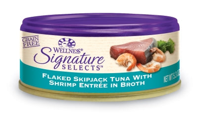 Wellness Signature Selects Flaked Skipjack Tuna with Shrimp Entrée in Broth Grain-Free Canned Cat Food