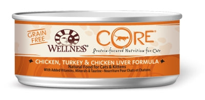 Wellness CORE Chicken, Turkey & Chicken Liver Formula Grain-Free Canned Cat & Kitten Food, 5.5-oz, case of 24