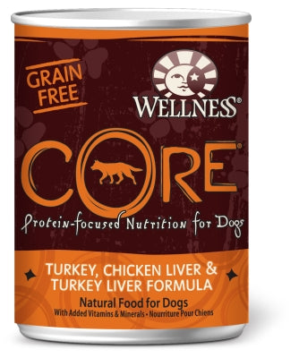 Wellness CORE Turkey, Chicken Liver & Turkey Liver Formula Grain-Free Canned Dog Food, 12.5-oz, case of 12