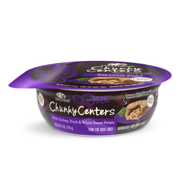 Wellness CORE Chunky Centers with Turkey, Duck & White Sweet Potato Grain-Free Wet Dog Food, 6-oz, case of 24