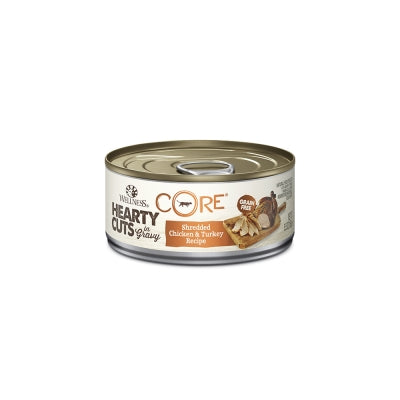 Wellness CORE Hearty Cuts in Gravy Shredded Chicken & Turkey Recipe Grain-Free Canned Cat Food, 5.5-oz, case of 24