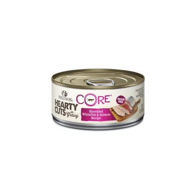 Wellness CORE Hearty Cuts in Gravy Shredded Whitefish & Salmon Recipe Grain-Free Canned Cat Food, 5.5-oz, case of 24