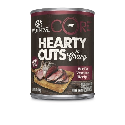 Wellness CORE Hearty Cuts in Gravy Beef & Venison Recipe Grain-Free Canned Dog Food, 12.5-oz, case of 12