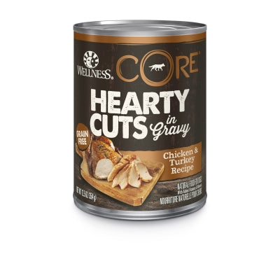Wellness CORE Hearty Cuts in Gravy Chicken & Turkey Recipe Grain-Free Canned Dog Food, 12.5-oz, case of 12