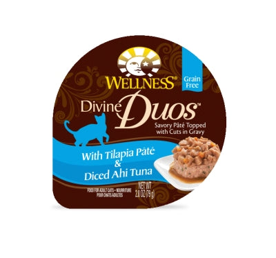 Wellness Divine Duos with Tilapia Pate & Diced Ahi Tuna Wet Cat Food, 2.8-oz, case of 24