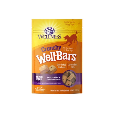 Wellness Crunchy WellBars Chicken & Cheddar Cheese Grain-Free Baked Dog Treats, 8-oz bag