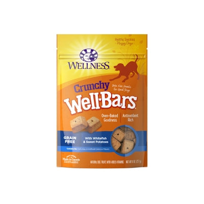 Wellness Crunchy Wellbars Whitefish & Sweet Potato Recipe Grain-Free Baked Dog Treats, 8-oz bag