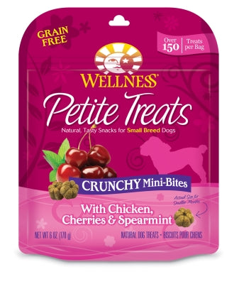 Wellness Petite Treats Crunchy Mini-Bites with Chicken, Cherries & Spearmint Grain-Free Dog Treats, 6-oz bag