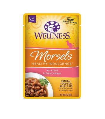Wellness Healthy Indulgence Morsels with Tuna in Savory Sauce Grain-Free Wet Cat Food Pouches, 3-oz, case of 24