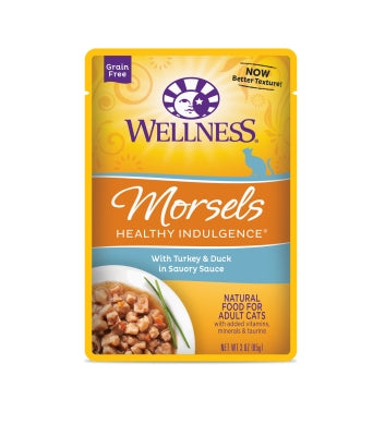 Wellness Healthy Indulgence Morsels with Turkey & Duck in Savory Sauce Grain-Free Wet Cat Food Pouches, 3-oz, case of 24