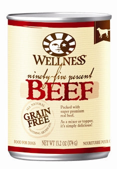 Wellness 95% Beef Grain-Free Canned Dog Food, 13.2-oz, case of 12